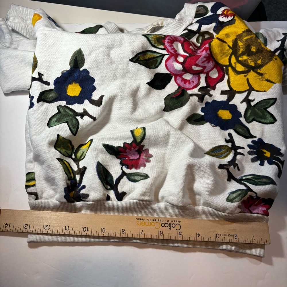 T.la Puff-Sleeved Pullover floral short sleeve sweatshirt sz XS yellow pink gray - Picture 11 of 12